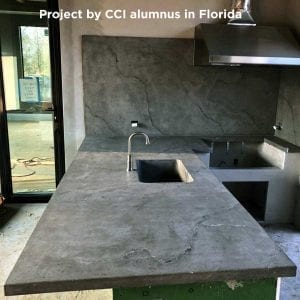 veined gray concrete countertop sealed with Omega Concrete Countertop Sealer