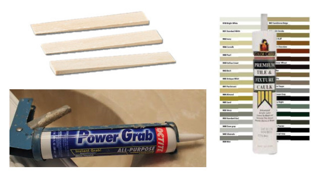 shims and caulk used for installing concrete countertops