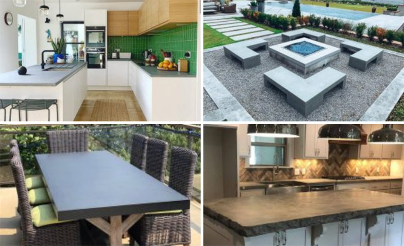 collage of concrete countertop projects